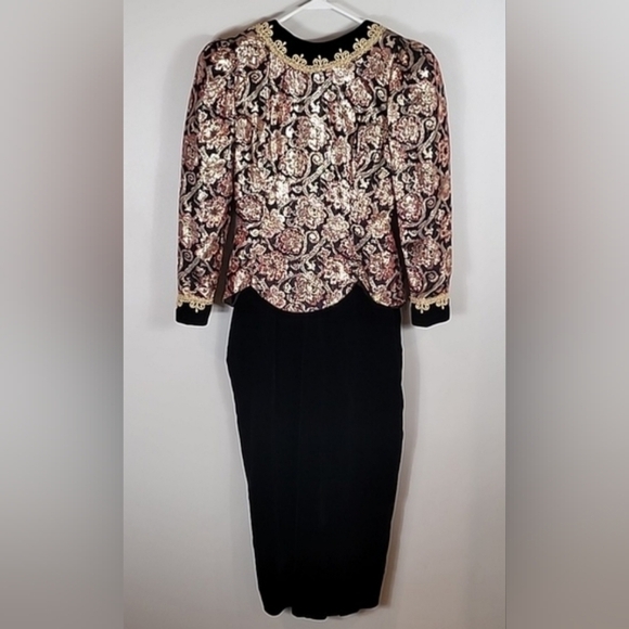 Vintage 80s Edwardian Victorian Goth Dress Size 6 Steam Punk Velvet Cosplay Gold - Picture 2 of 16